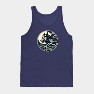 Blue wolf in clouds japanese art Tank Top